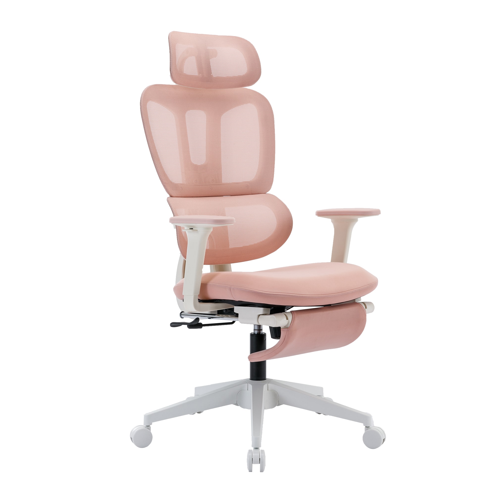 Multi-functional Ergonomic Mesh Office Chair With Adjustable Armrest,Footrest,Lumbar Support, 360° Silent Wheels,Headrest For Home & Office,Pink_voghion.com